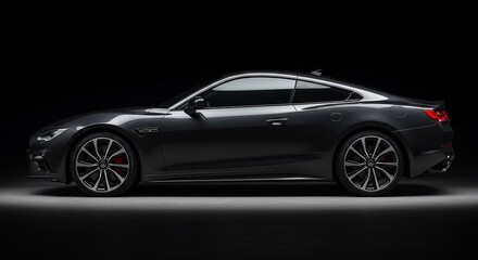 Sleek Dark Grey Coupe Profile Against Black Background