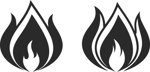 Fire Clipart Icon Set in Black and White. Clean Fire Clipart for Logos and Labels. Minimalist Fire Clipart for Digital Projects. Flame Clipart Design Collection