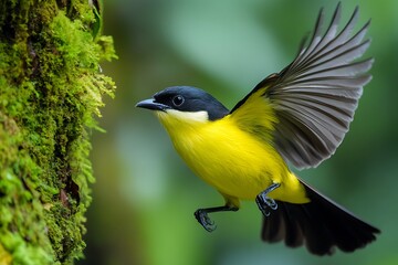 Obraz premium Bird in flight lush rainforest nature photography vibrant environment close-up view wildlife concept
