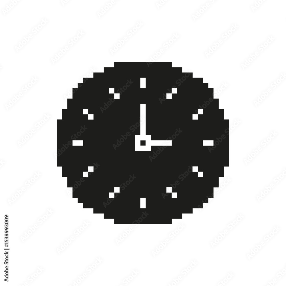 Poster analog clock pixel art icon. time management, scheduling, and punctuality symbol. retro style timepi