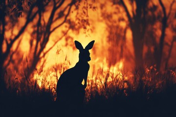 Australia Animal Silhouette: Kangaroo in Bushfire Silhouette Amidst Australian Wildlife