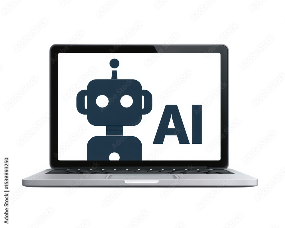 Poster laptop robot artificial intelligence digital technology screen modern innovation display device. lap