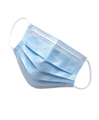 A blue disposable surgical mask, symbolizing health and safety. Isolated on transparent white background, png	
