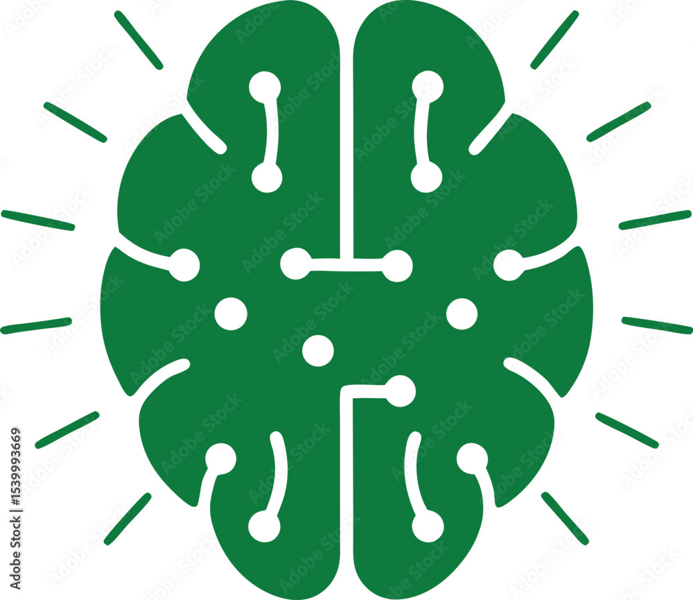 Poster green stylized brain with circuitry representing artificial intelligence and neural networks