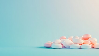 Pastel pills cluster on light teal background