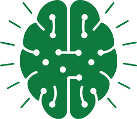 Green stylized brain with circuitry representing artificial intelligence and neural networks