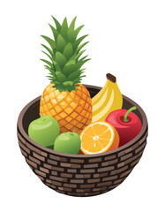 Organic Fruit Medley Woven Basket - Vector Illustration