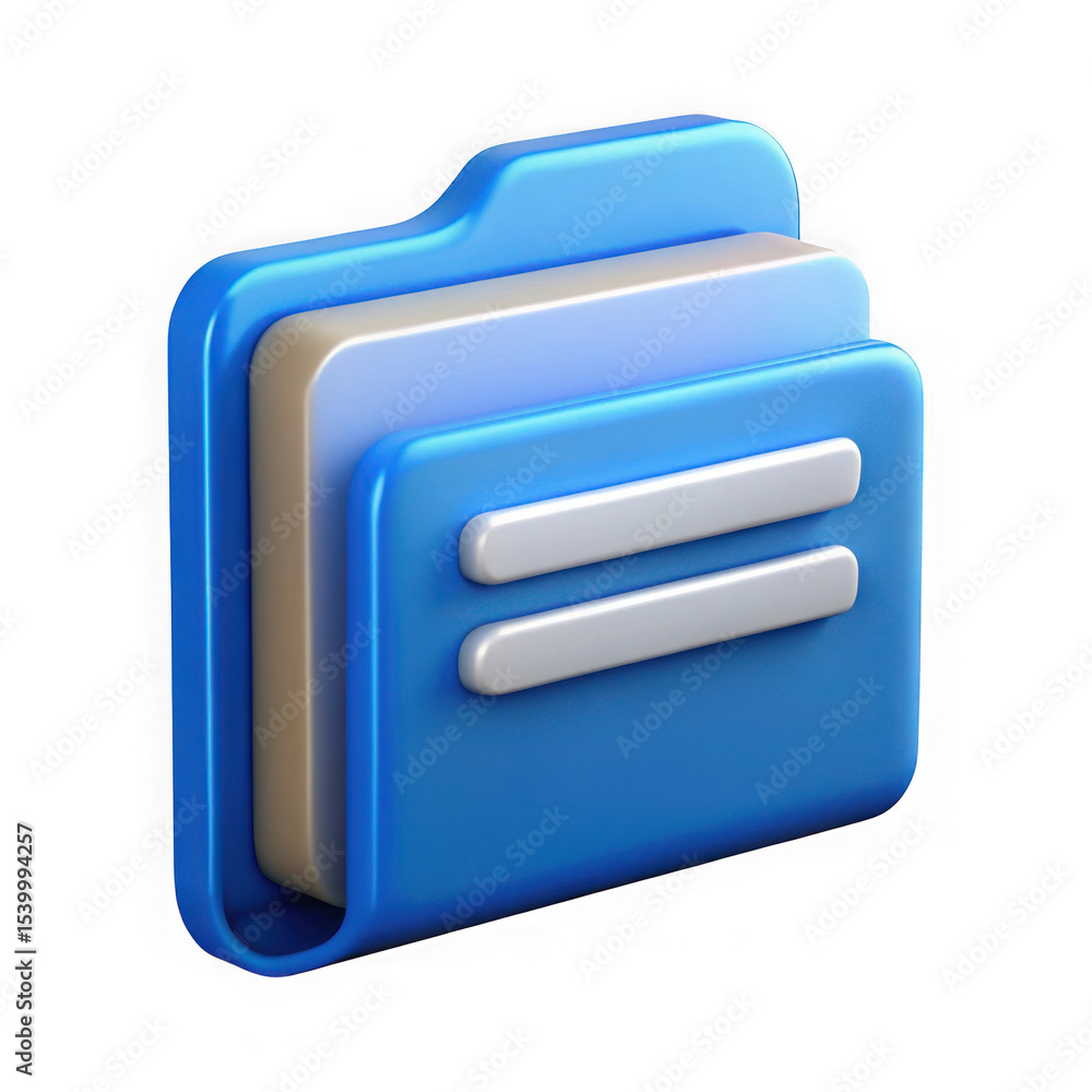Poster 3d render blue folder icon with files isolated on transparent background