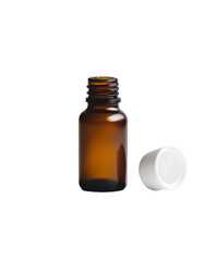 Fototapeta premium Brown glass bottle with a white cap, perfect for essential oils or liquid products. Isolated on transparent white background, png 