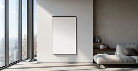 Fototapeta premium Modern minimalist living room with large window