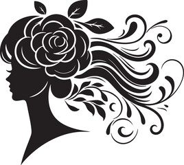 Stylized female silhouette with blooming flower hair – perfect for floral beauty logos, feminine branding, salon art, and decorative vector projects.


