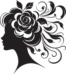 Stylized female silhouette with blooming flower hair – perfect for floral beauty logos, feminine branding, salon art, and decorative vector projects.

