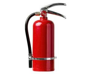 Red fire extinguisher object isolated on transparency background, safety equipment for emergency, metal handle, black hose, industrial tool, prevention device, clean and simple design
