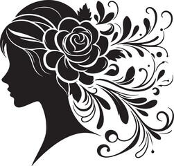 Stylized female silhouette with blooming flower hair – perfect for floral beauty logos, feminine branding, salon art, and decorative vector projects.

