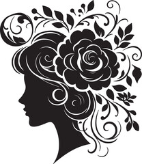 Stylized female silhouette with blooming flower hair – perfect for floral beauty logos, feminine branding, salon art, and decorative vector projects.


