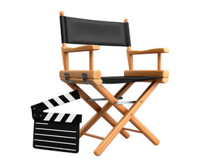 Director chair film slate wooden frame black seat movie production isolated cinema filmmaking equipment creative workspace professional tool modern style empty relaxed