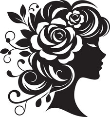 Stylized female silhouette with blooming flower hair – perfect for floral beauty logos, feminine branding, salon art, and decorative vector projects.

