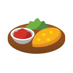 Ethiopian injera with colorful side dishes served Vector illustration