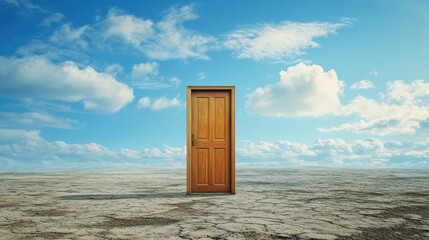 Open door in a vast, dry landscape