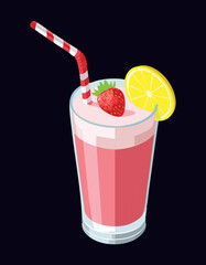 Refreshing Strawberry Drink Straw Garnish - Vector Illustration