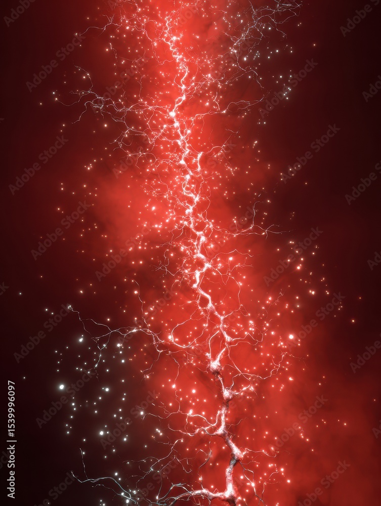 Aufkleber Nervous System Illuminated in Red Showcasing Stress Response Against a Calming Gradient Space Backdrop