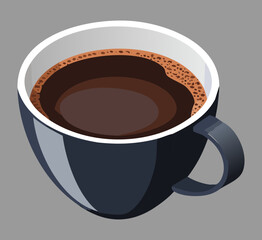 Hot Black Coffee Dark Mug - Vector Illustration
