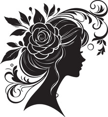 Stylized female silhouette with blooming flower hair – perfect for floral beauty logos, feminine branding, salon art, and decorative vector projects.


