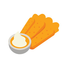Fish fingers served with tartar dipping sauce Vector illustration