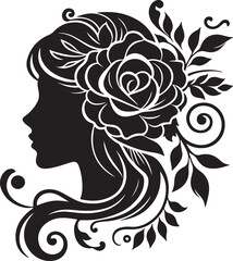 Stylized female silhouette with blooming flower hair – perfect for floral beauty logos, feminine branding, salon art, and decorative vector projects.

