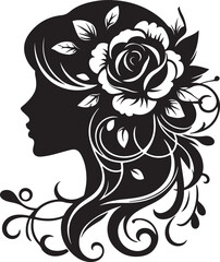 Stylized female silhouette with blooming flower hair – perfect for floral beauty logos, feminine branding, salon art, and decorative vector projects.

