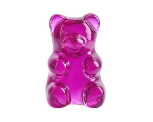 Pink gummy bear candy isolated on transparency background, shiny translucent texture, sweet snack, playful and cheerful, perfect for children and candy lovers