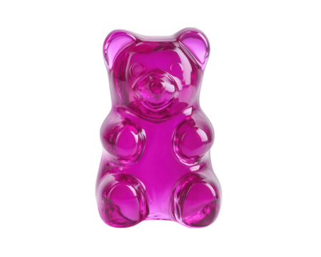 Pink gummy bear candy isolated on transparency background, shiny translucent texture, sweet snack, playful and cheerful, perfect for children and candy lovers