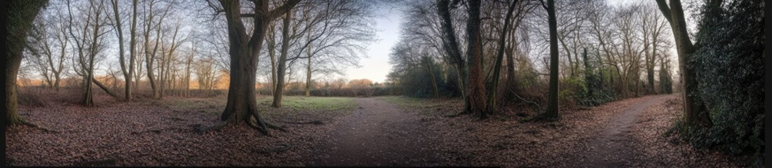 Obraz premium Panoramic view of a woodland path