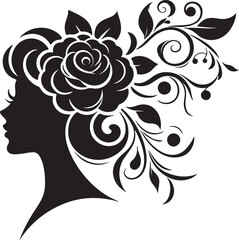Stylized female silhouette with blooming flower hair – perfect for floral beauty logos, feminine branding, salon art, and decorative vector projects.

