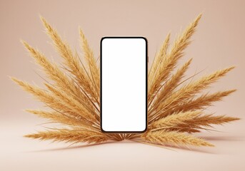 Golden Smartphone Framed by Dried Pampas Grass