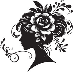 Stylized female silhouette with blooming flower hair – perfect for floral beauty logos, feminine branding, salon art, and decorative vector projects.

