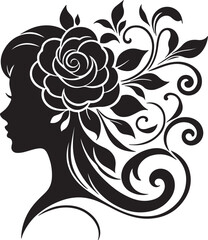 Stylized female silhouette with blooming flower hair – perfect for floral beauty logos, feminine branding, salon art, and decorative vector projects.

