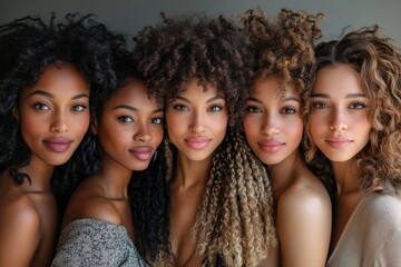 Fototapeta premium Group Picture of 6 Diverse Women, Ages 20-60, with Various Hair Textures and Colors.