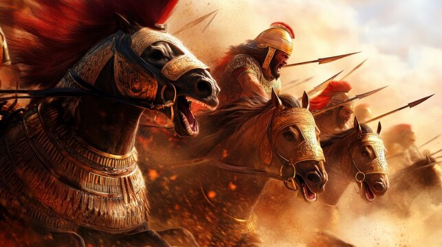 A realistic depiction of Egyptian chariots in fierce battle