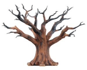 Spooky tree isolated transparency background bare branches autumn eerie object nature wood Halloween dramatic silhouette fantasy sculpture realistic detailed gnarled old haunted outdoor forest