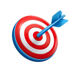 A colorful 3d illustration depicting an arrow hitting a bullseye target perfectly