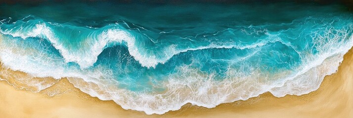 Coastal Waves Crashing on Golden Sand