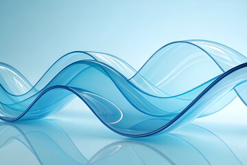abstract blue glass wavy 3d render on background