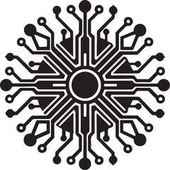 circuit board mandala technology silhouette, black and white silhouette, vector and illustration
