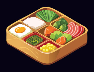 Fresh Vegetable Bento Box Wholesome Meal - Vector Illustration