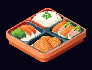  Bento Box Sushi Rolls Healthy Lunch - Vector Illustration