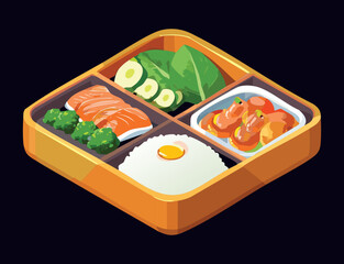 Vibrant Bento Box Fresh Ingredient Selection - Vector Illustration