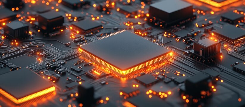 High-tech circuit board with glowing components