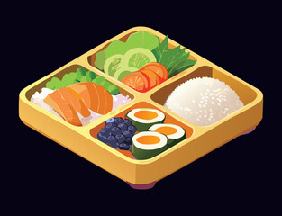 Healthy Bento Box Fresh Delicious Lunch - Vector Illustration