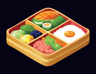 Fresh Salmon Bento Box Healthy Lunch - Vector Illustration